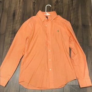 Clean slim fit orange checkered dress shirt